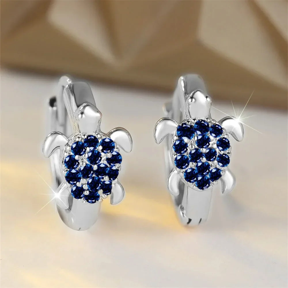 Sea Turtle Hoop Earrings with Sparkling Zircon