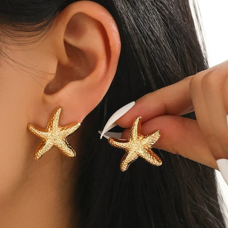Golden Starfish Stud Earrings