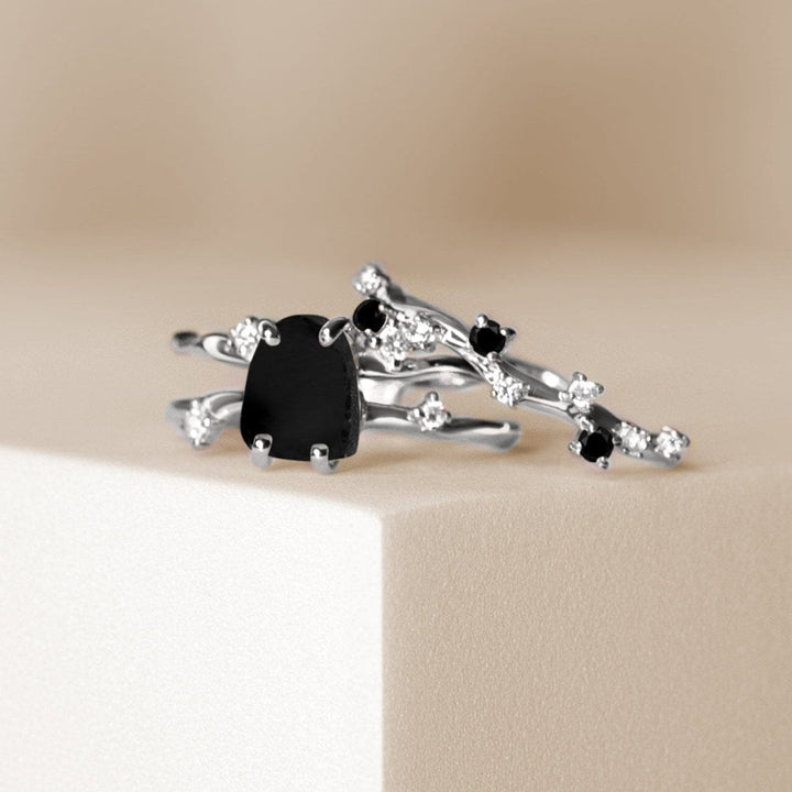 Black Obsidian and Scattered Onyx Ring Set