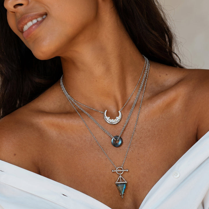 Labradorite Donut Pendant Necklace Set