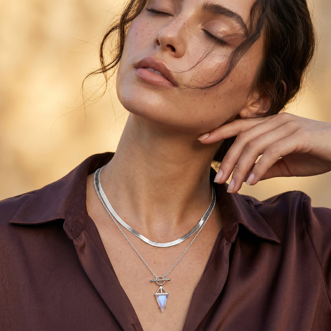Moonstone Triangle Pendant Necklace
