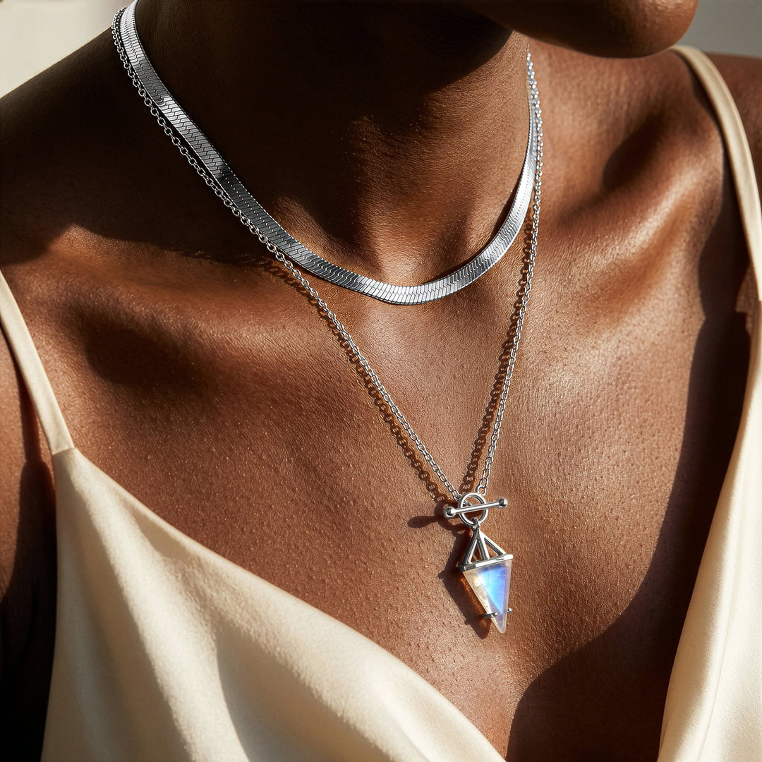 Moonstone Triangle Pendant Necklace