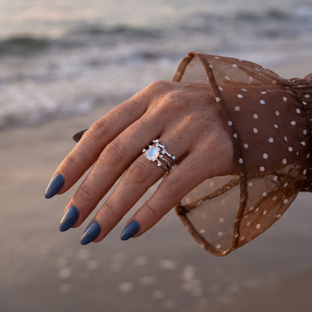 Raw Moonstone and White Sapphire Ring