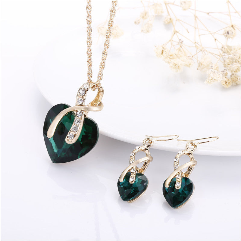 Heart Crystal Necklace and Earring Set