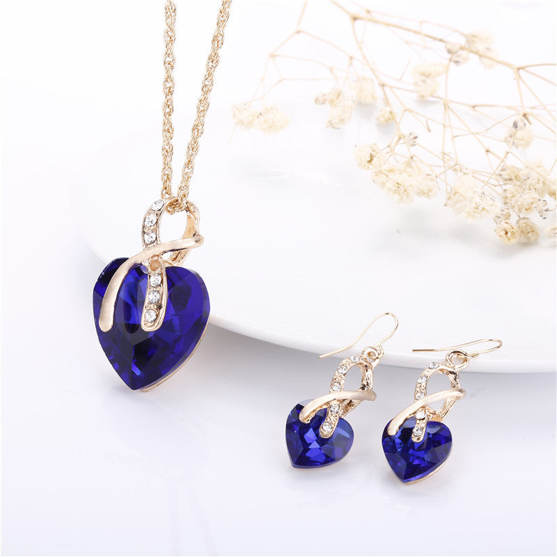 Heart Crystal Necklace and Earring Set