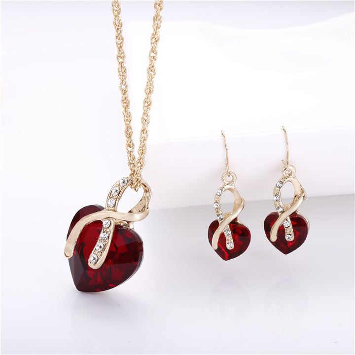 Heart Crystal Necklace and Earring Set