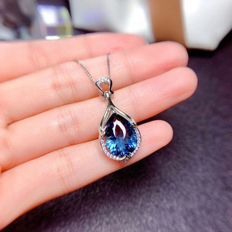 Teardrop Blue Stone Pendant Necklace