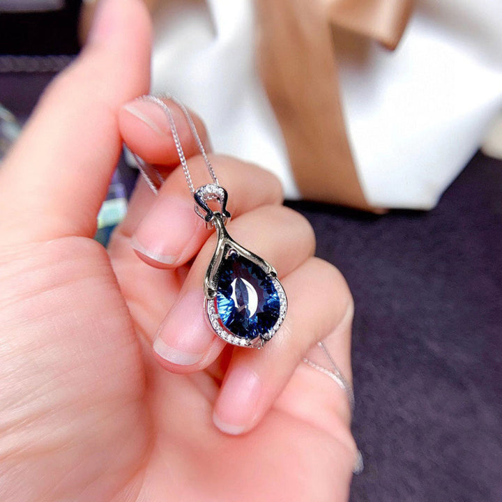Teardrop Blue Stone Pendant Necklace