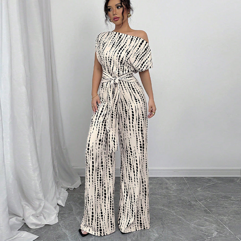 KENDI™ - Classy Wide-Leg Oblique Strap Jumpsuit