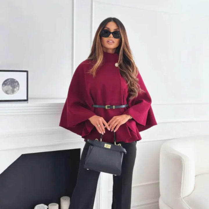 HATTIE™ - Cozy High Neck Buttoned Cape