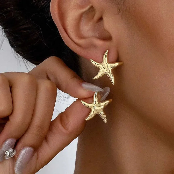 Golden Starfish Stud Earrings