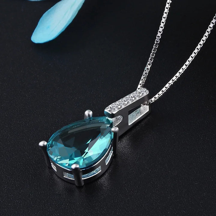 Sterling Silver Water Drop Blue Pendant Necklace
