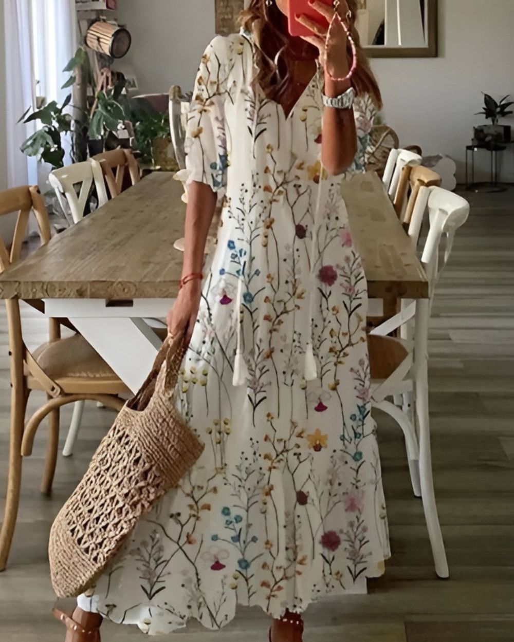 Women's Boho Dress | Tassel Tie Front Maxi
