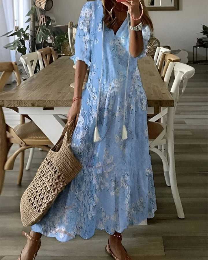 Women's Boho Maxi Dress - Bohemian Floral Long Dress