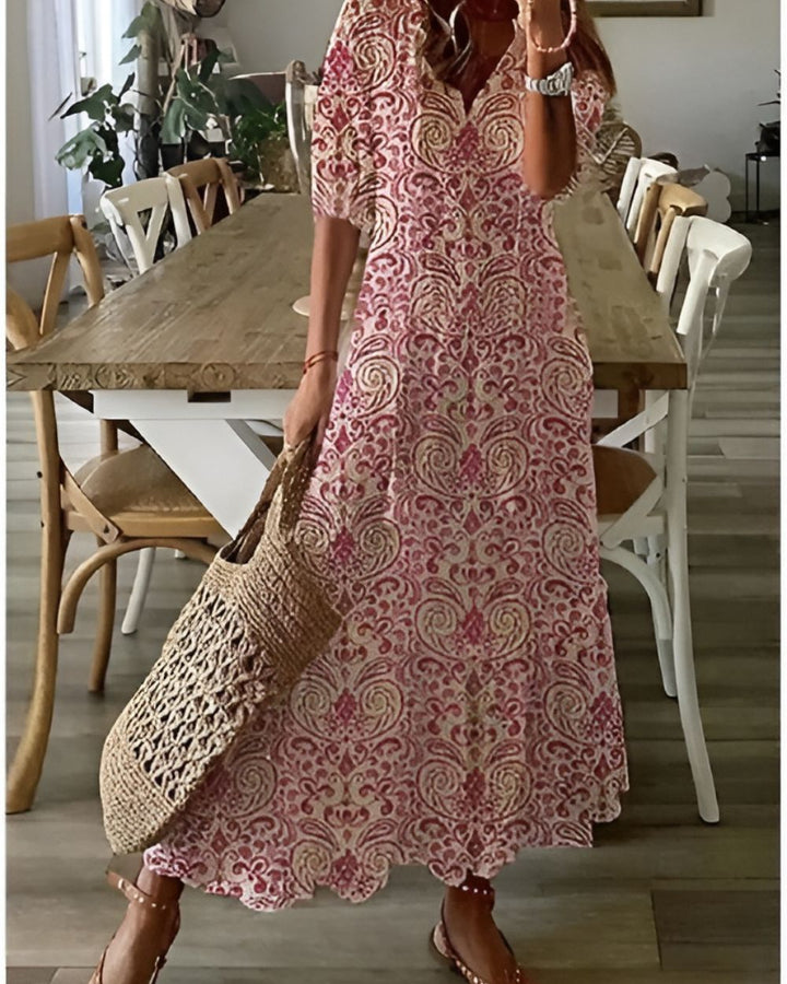 Women's Boho Maxi Dress - Bohemian Floral Long Dress