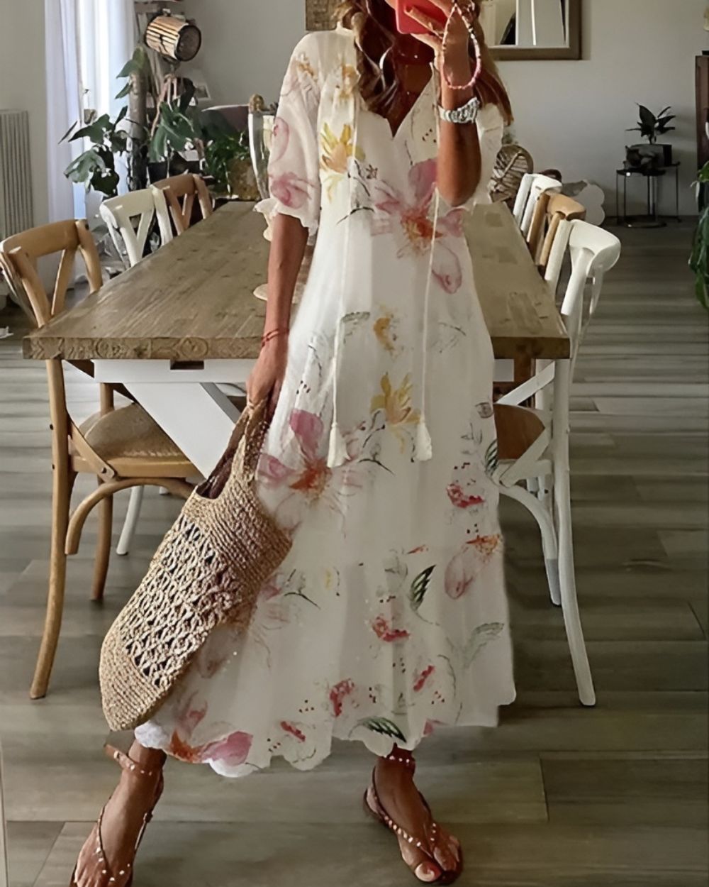 Women's Boho Dress | Tassel Tie Front Maxi