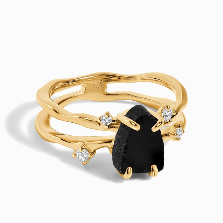 Raw Black Obsidian Ring
