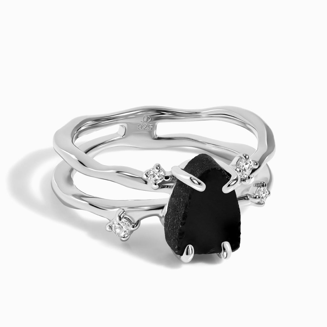 Raw Black Obsidian Ring