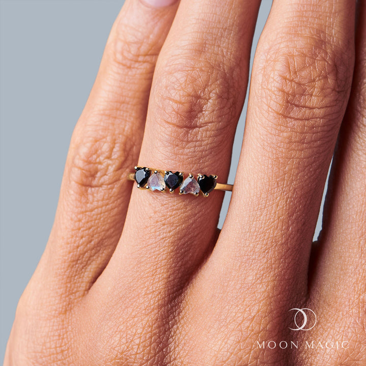 Obsidian and Labradorite Heart Ring