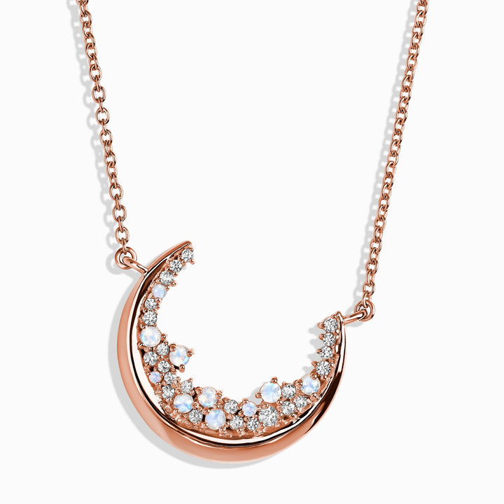 Moonstone and White Zircon Pendant Necklace