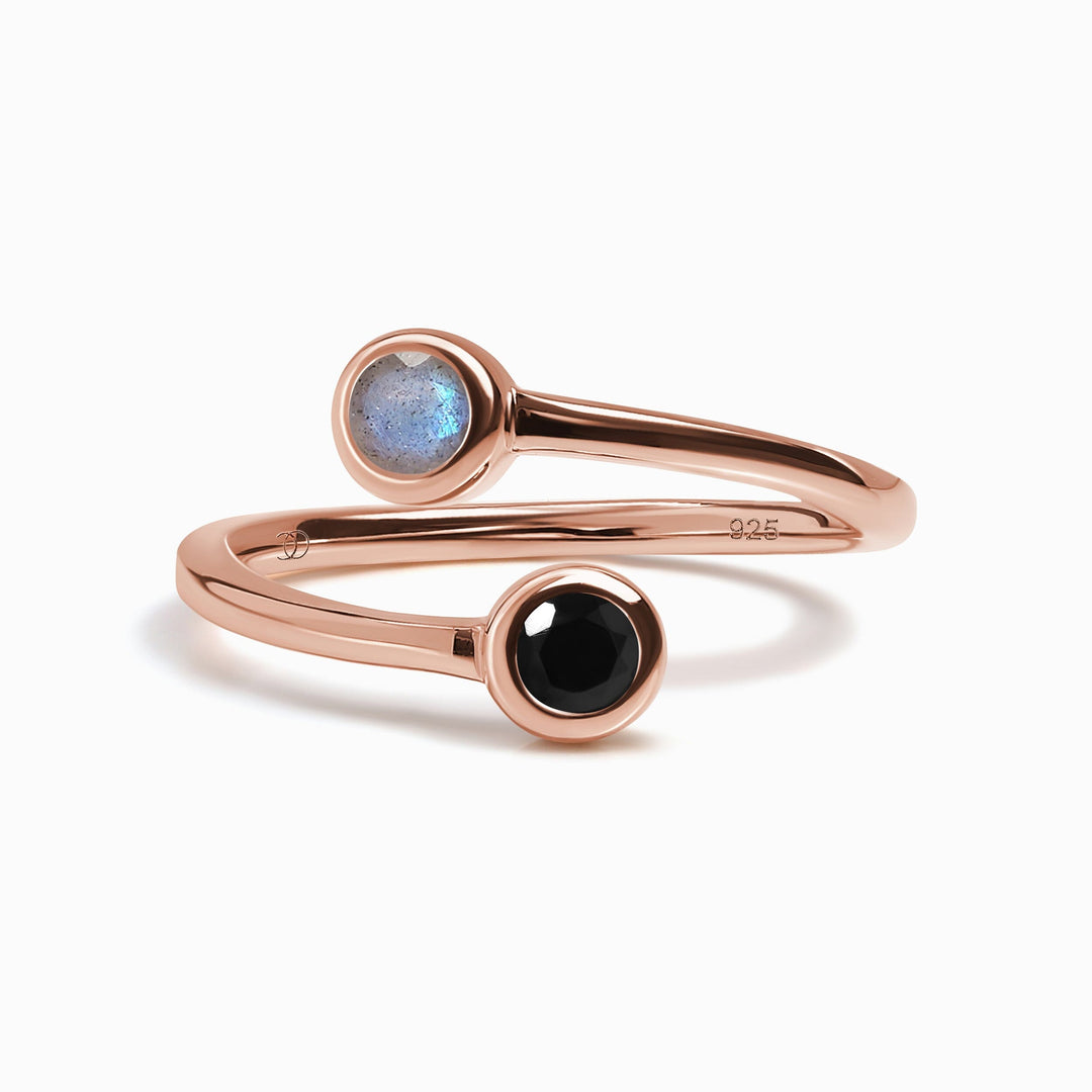 Adjustable Obsidian and Labradorite Ring