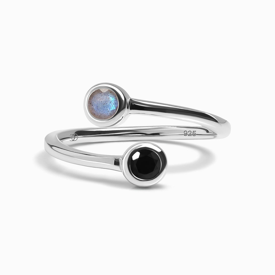 Adjustable Black Obsidian and Labradorite Ring