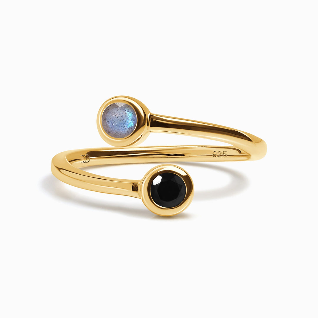 Adjustable Obsidian and Labradorite Ring