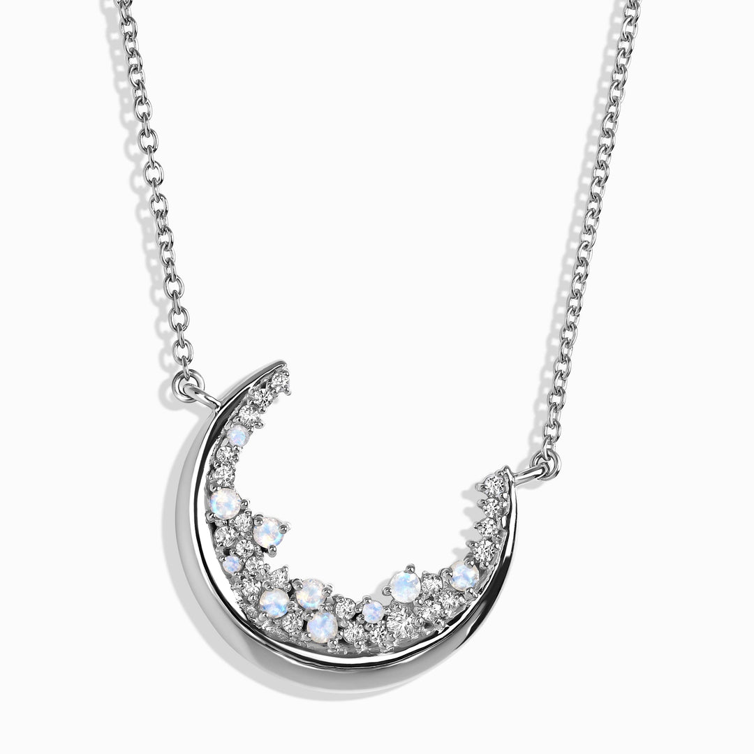 Moonstone and White Zircon Pendant Necklace