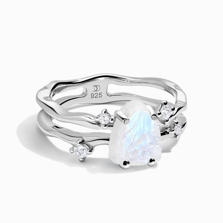Raw Moonstone and White Sapphire Ring