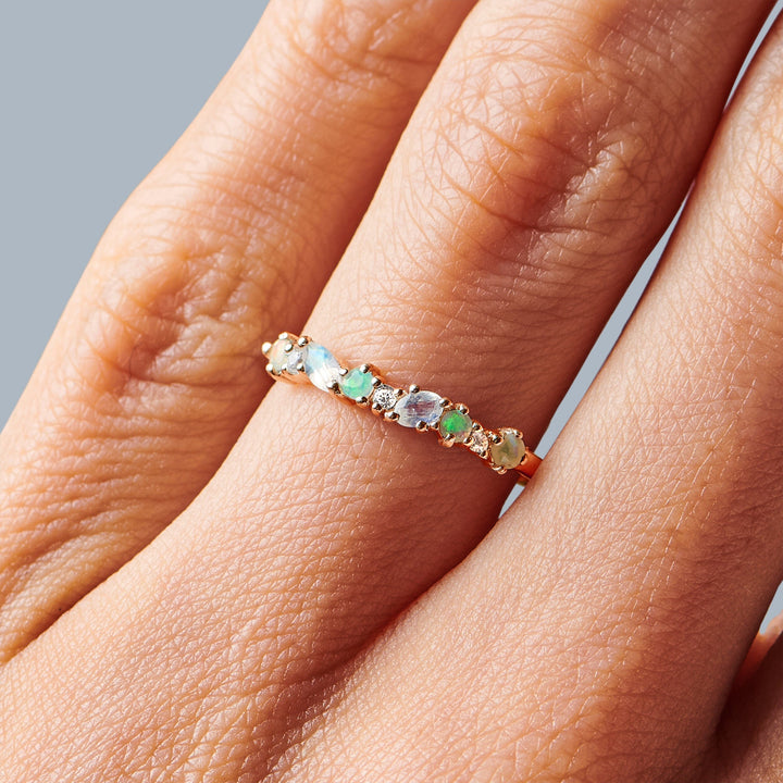 Moonstone and Opal Halo Ring
