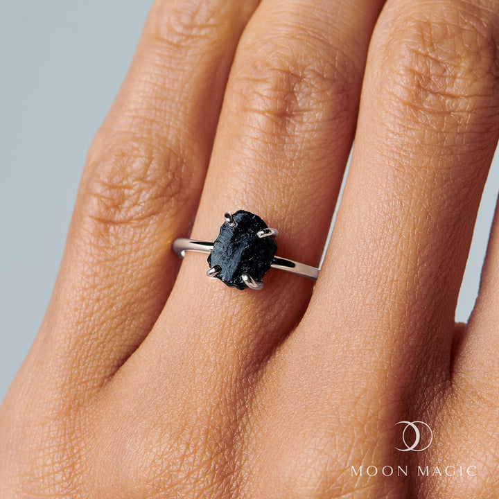 Petite Raw Black Obsidian Ring