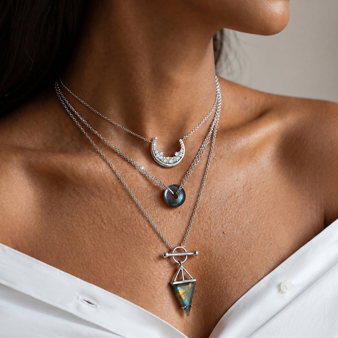 Labradorite Donut Pendant Necklace Set