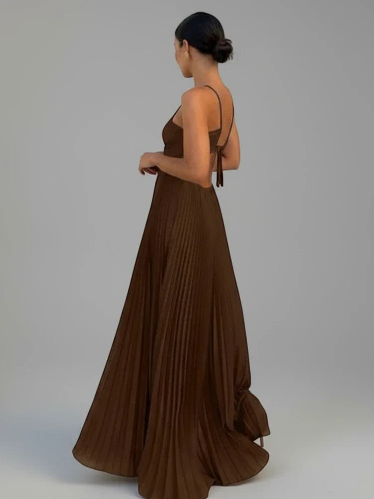 Pleated A-Line Maxi Dress for Women