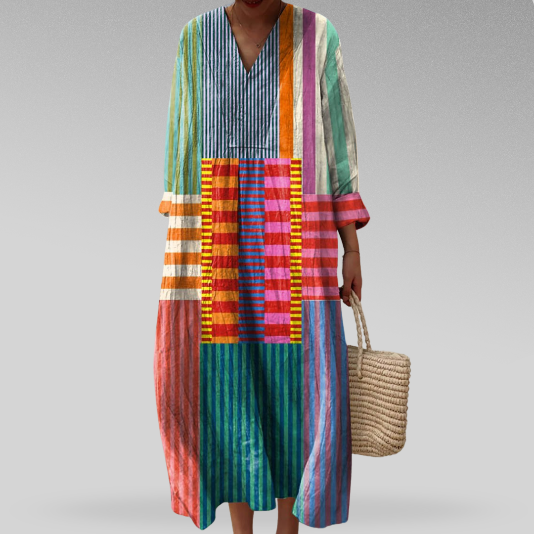 Women’s Dress | Geometric V-Neck Long Sleeve Midi