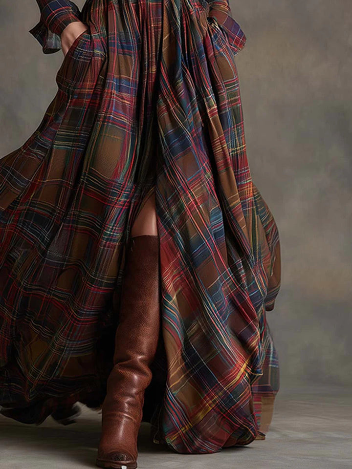Beatriz | Long Checked Dress with Belt