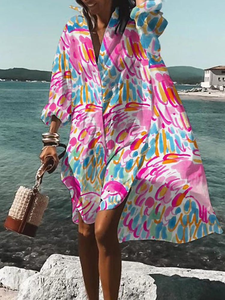 Women’s Dress | Printed V-Neck Long Sleeve