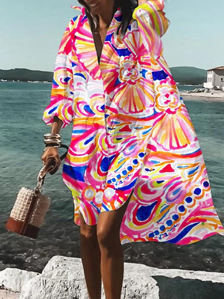 Women’s Dress | Printed V-Neck Long Sleeve