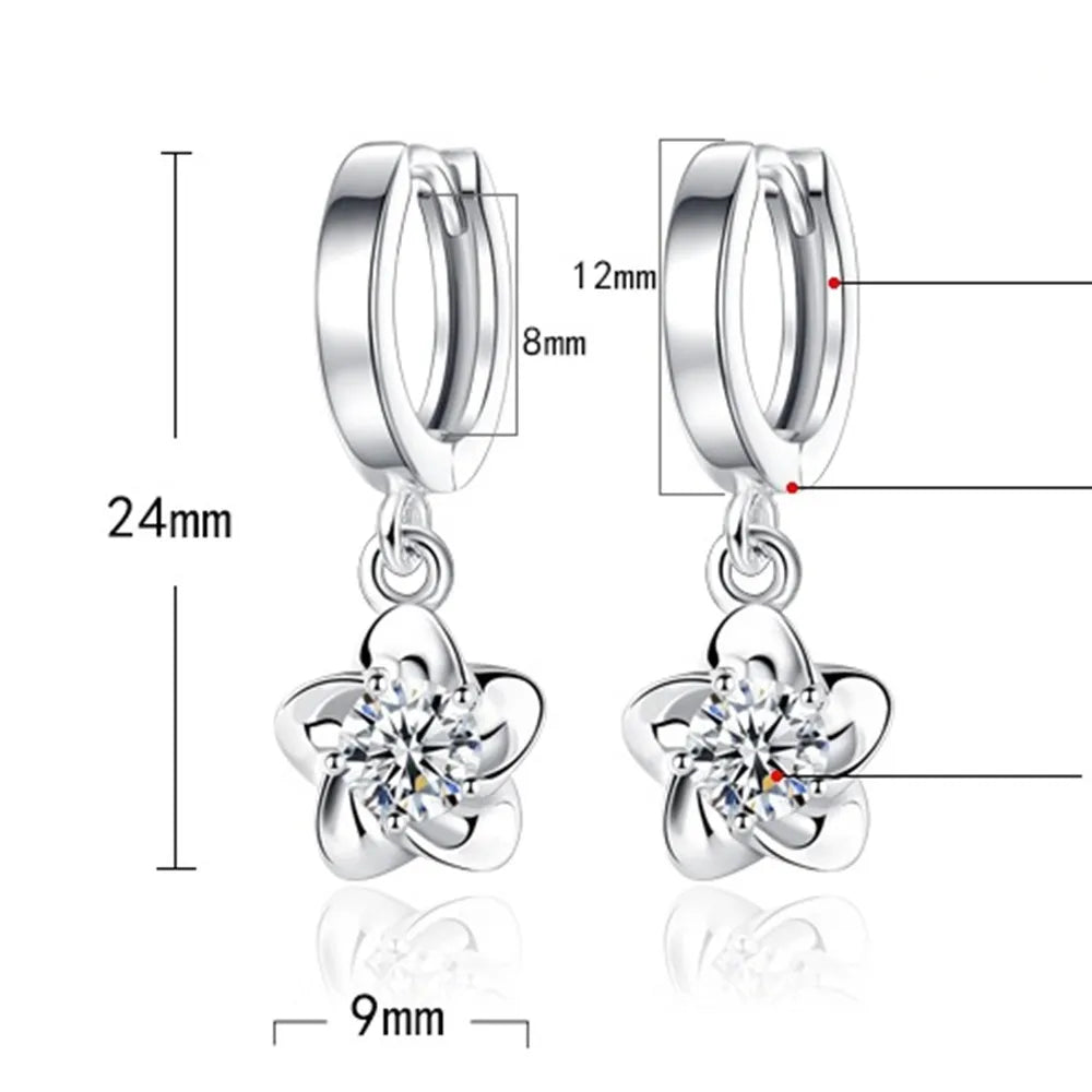 Sterling Silver Earrings with Purple and White Zircons
