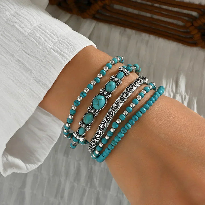 Boho Bracelet Set with Turquoise Beads