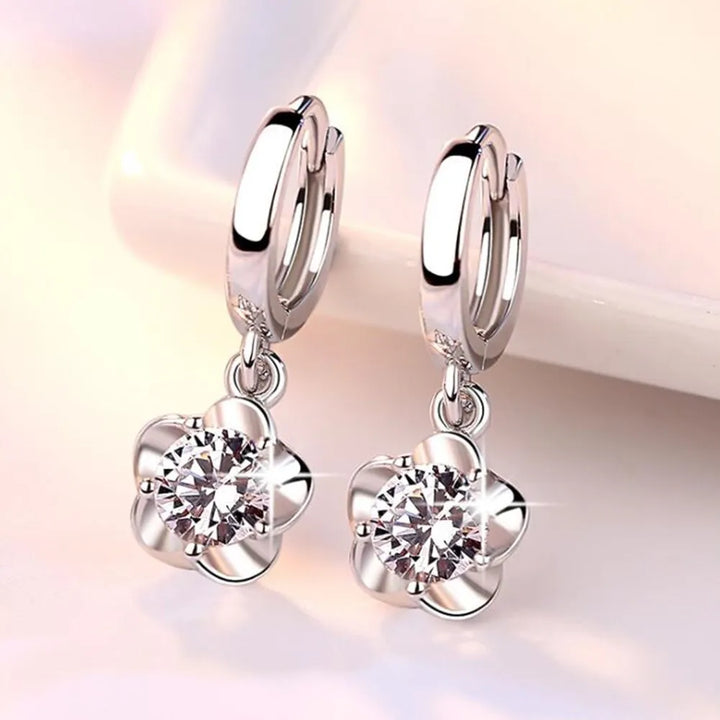 Sterling Silver Earrings with Purple and White Zircons