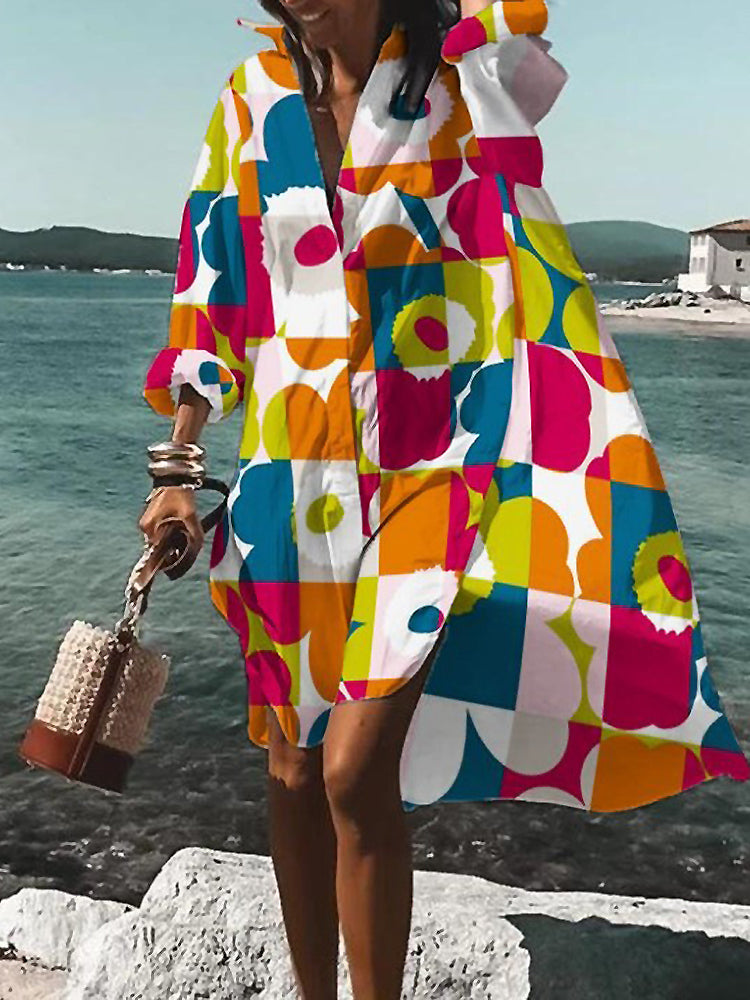 Women’s Dress | Printed V-Neck Long Sleeve