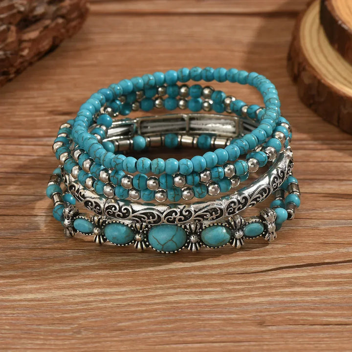 Boho Bracelet Set with Turquoise Beads