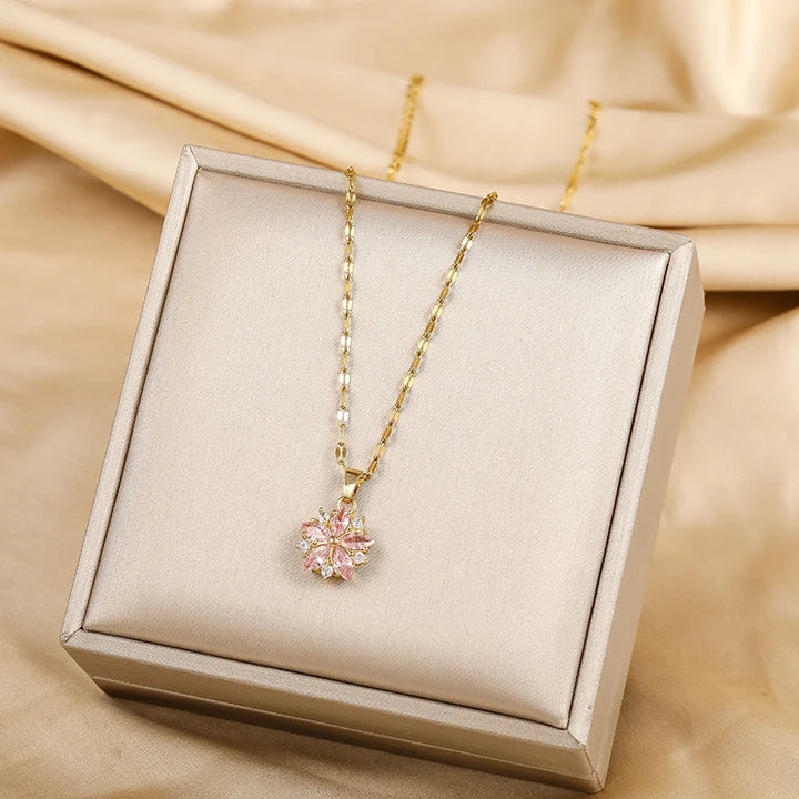 Romantic Sakura Rose Necklace in Stainless Steel