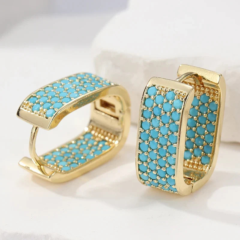 Turquoise Crush Gold Hoops