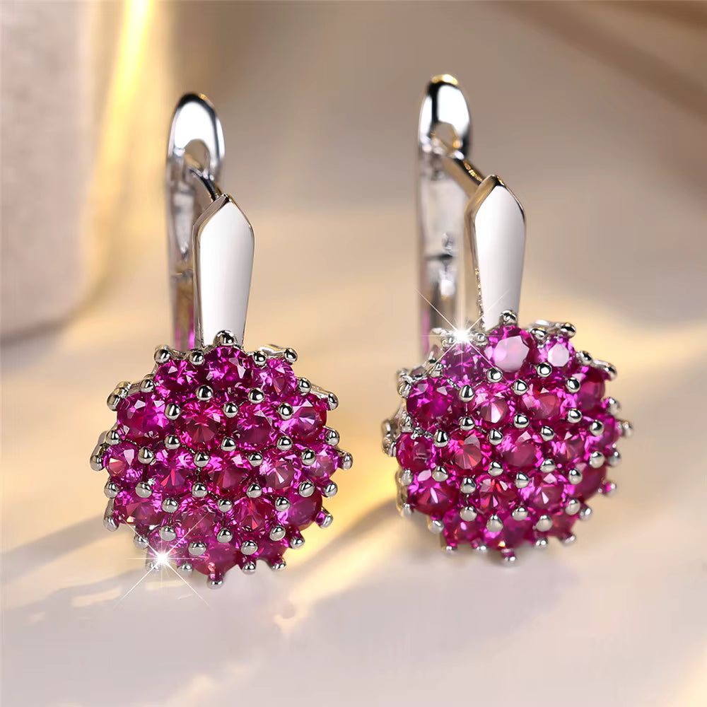 Round Pink Zircon Hoop Earrings