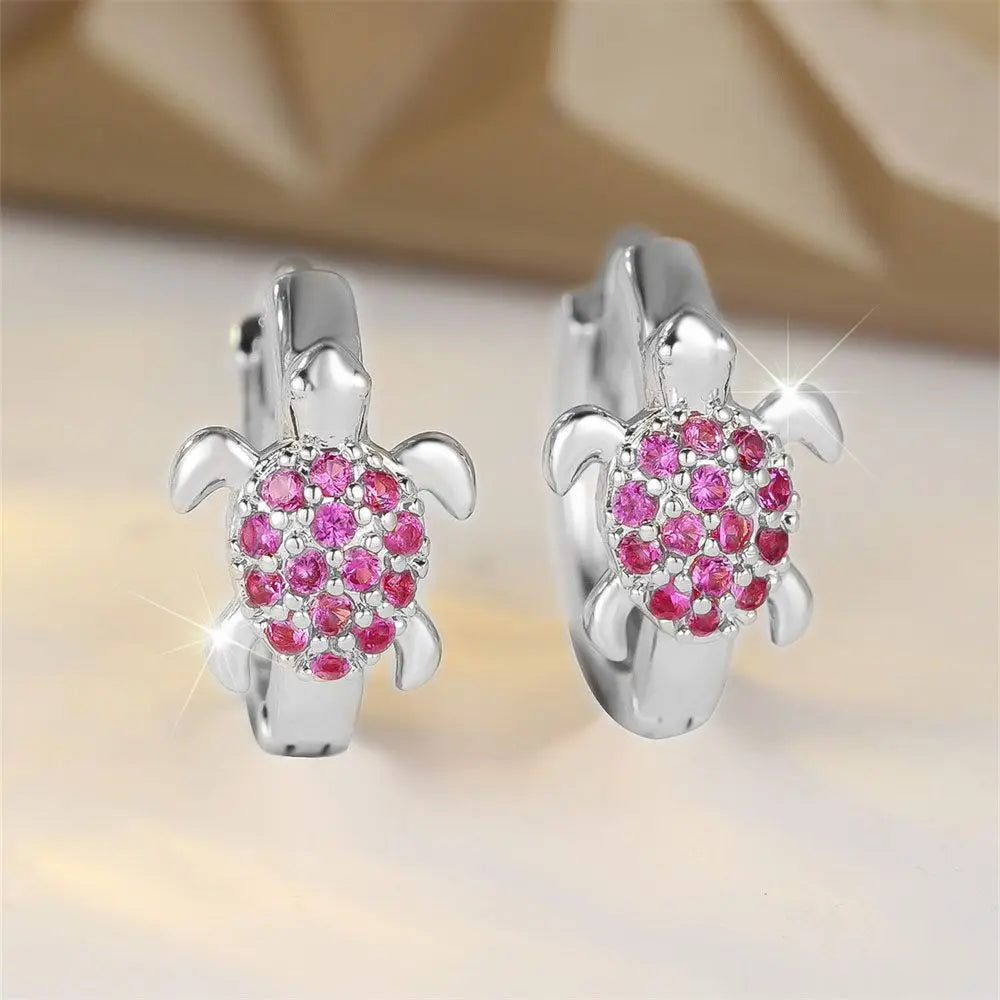 Sea Turtle Hoop Earrings with Sparkling Zircon