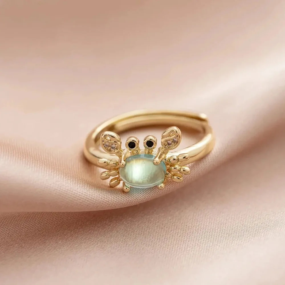 Ocean Crab Ring with Aquamarine Crystal