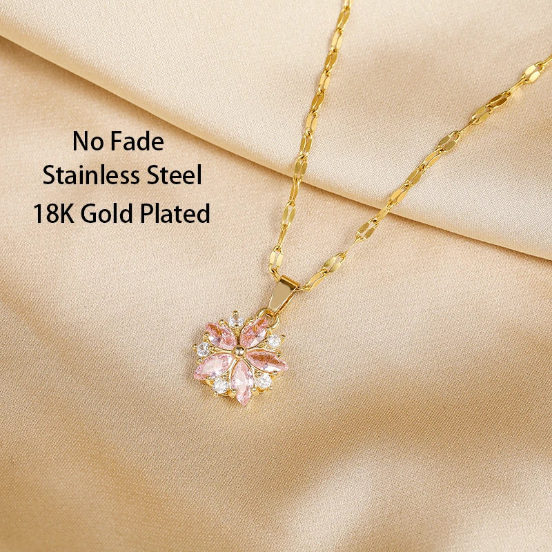 Romantic Sakura Rose Necklace in Stainless Steel