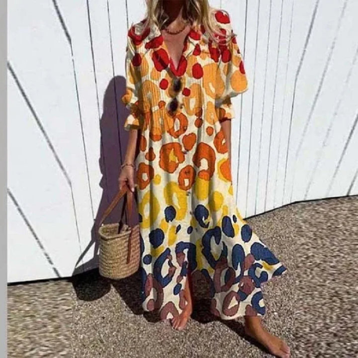 Women's Dress | Floral V-Neck Long Sleeve Maxi