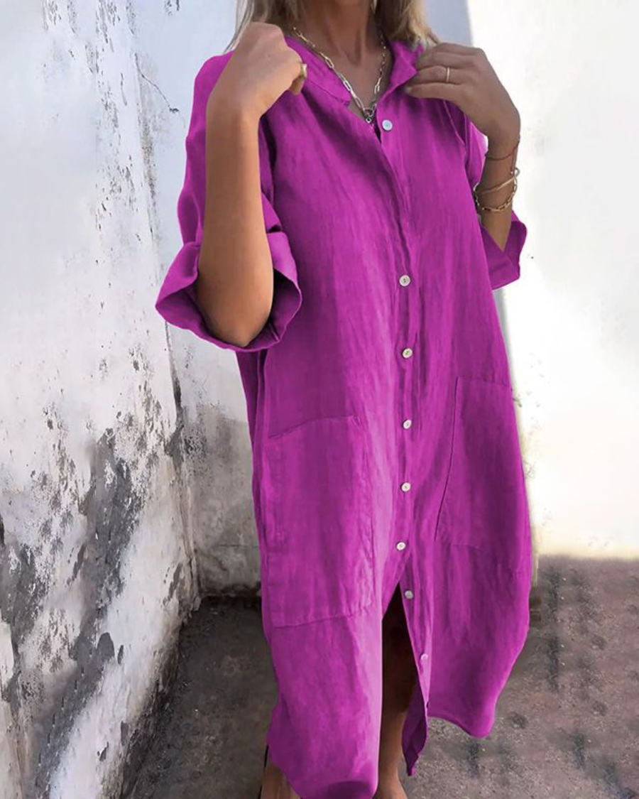 Shirt Dress for Women – Button Front Design | Short Sleeves & Pockets